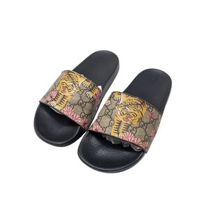 Gucci GG Monogram Bengal Tiger Print Slide Sandals Size EU 38